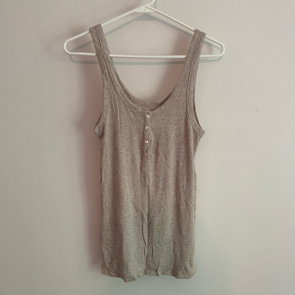 aerie super soft button Henley tank beige
